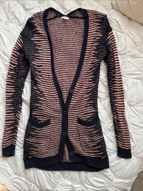 Striped Open-Weave Zebra Striped Cardigan